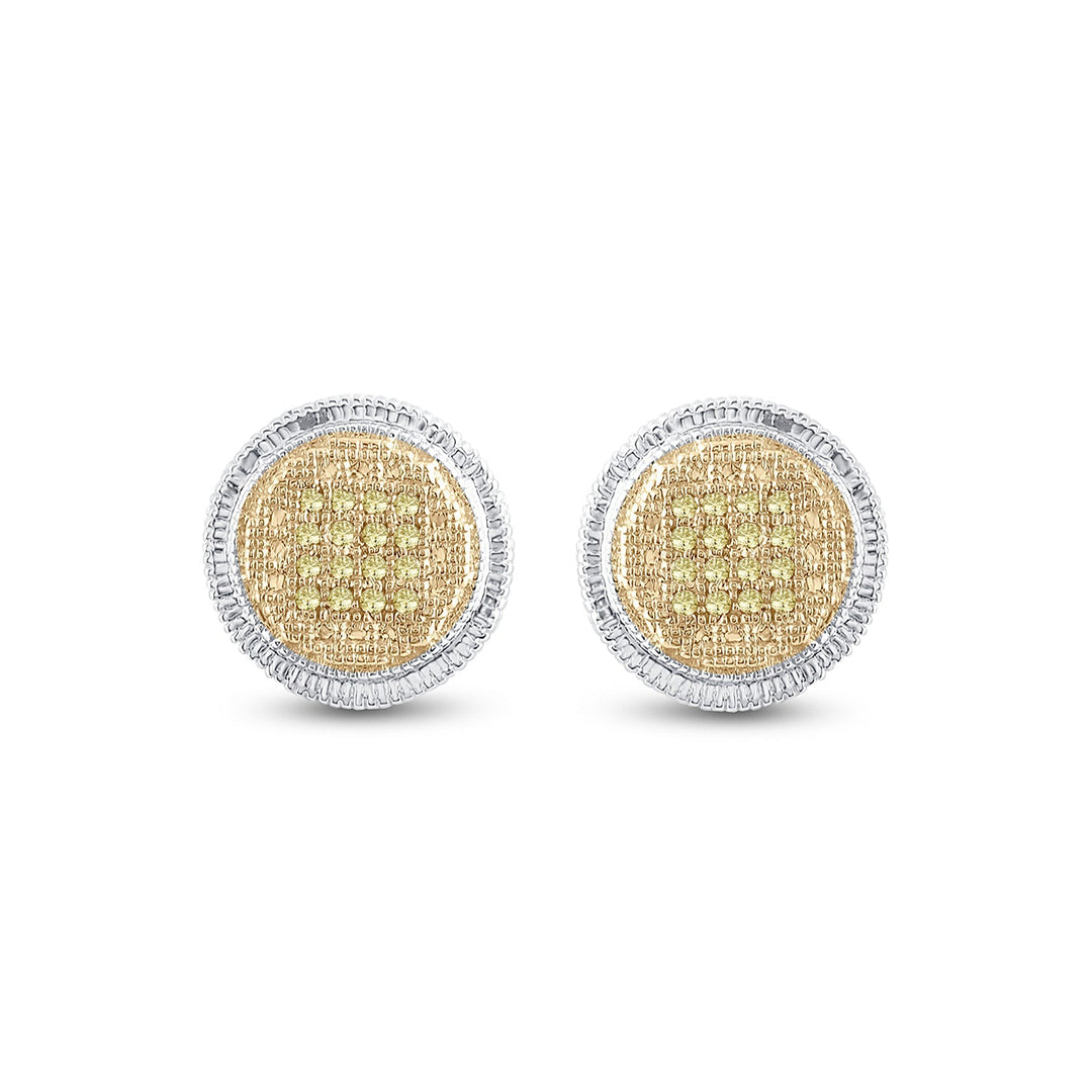 Sterling Silver Mens Round Yellow Color Enhanced Diamond Disk Circle Earrings 1/10 Cttw Daisy Joyeria