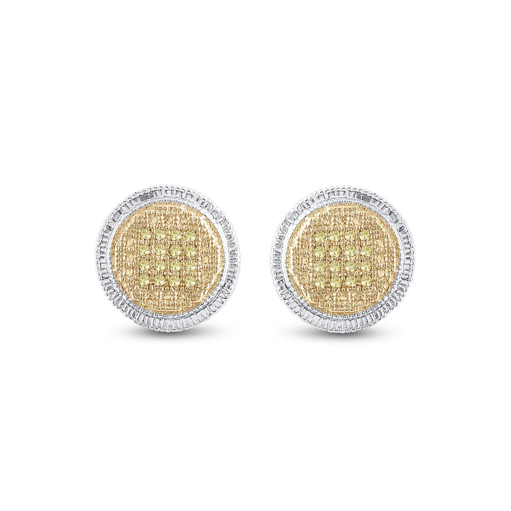 Sterling Silver Mens Round Yellow Color Enhanced Diamond Disk Circle Earrings 1/10 Cttw Daisy Joyeria