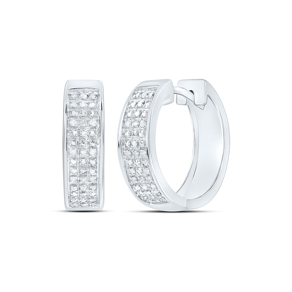 Sterling Silver Womens Round Pave-set Diamond Triple Row Hoop Earrings 1/10 Cttw Daisy Joyeria