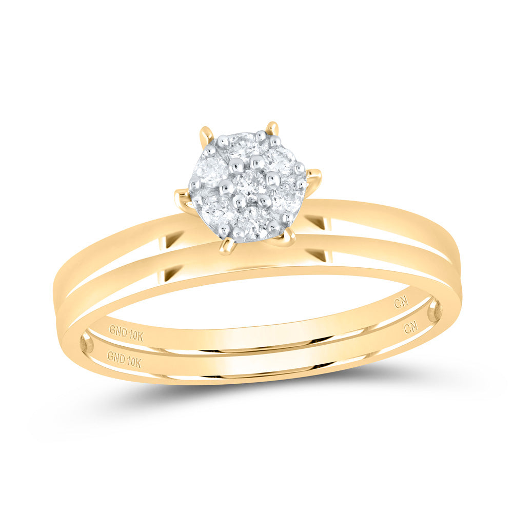 10kt Yellow Gold Womens Round Diamond Cluster Bridal Wedding Engagement Ring Band Set 1/6 Cttw 7 Daisy Joyeria