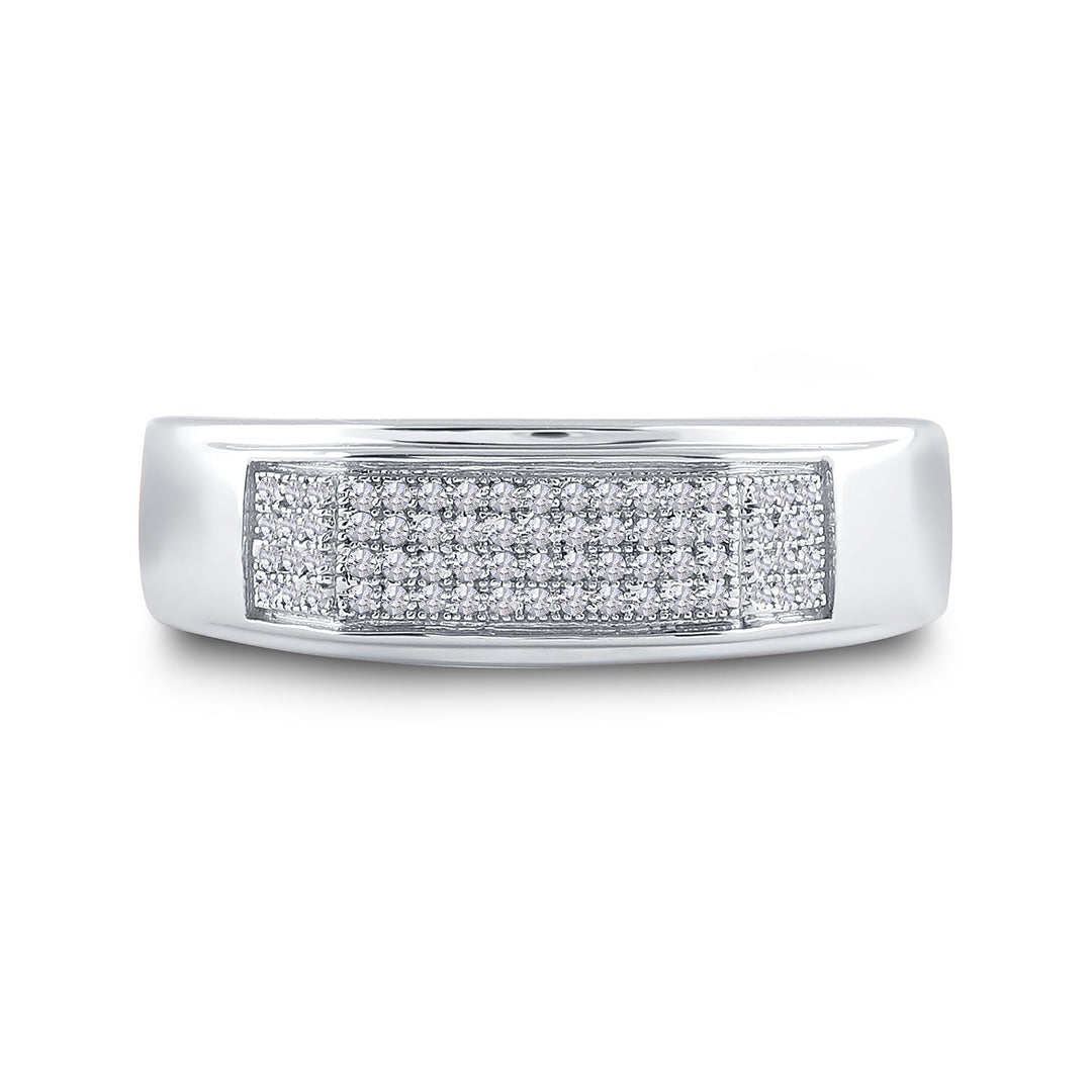 Sterling Silver Mens Round Diamond Micropave Flat Wedding Anniversary Band Ring 1/5 Cttw 10 Daisy Joyeria