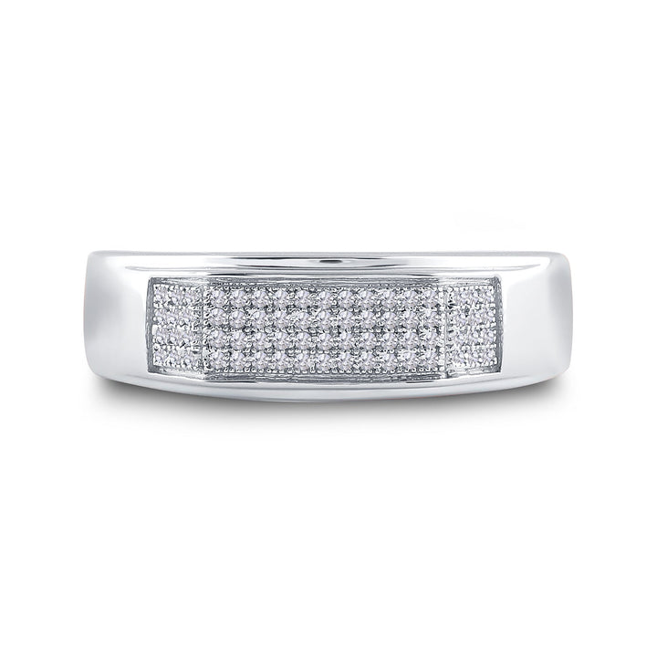 Sterling Silver Mens Round Diamond Micropave Flat Wedding Anniversary Band Ring 1/5 Cttw 10 Daisy Joyeria