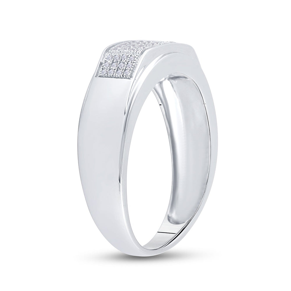 Sterling Silver Mens Round Diamond Micropave Flat Wedding Anniversary Band Ring 1/5 Cttw 10 Daisy Joyeria