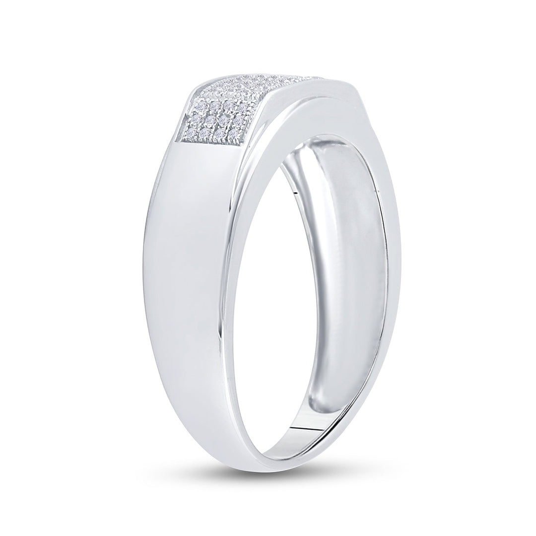 Sterling Silver Mens Round Diamond Micropave Flat Wedding Anniversary Band Ring 1/5 Cttw 10 Daisy Joyeria