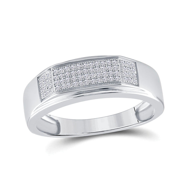 Sterling Silver Mens Round Diamond Micropave Flat Wedding Anniversary Band Ring 1/5 Cttw 10 Daisy Joyeria
