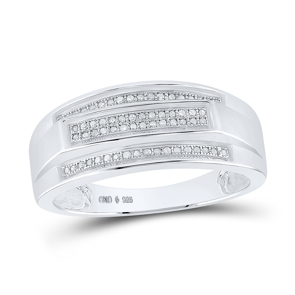 Sterling Silver Mens Round Pave-set Diamond Elevated Band Ring 1/5 Cttw 10 Daisy Joyeria