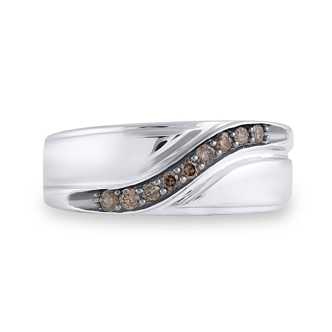 Sterling Silver Mens Round Brown Diamond Wedding Band Ring 1/4 Cttw 10 Daisy Joyeria