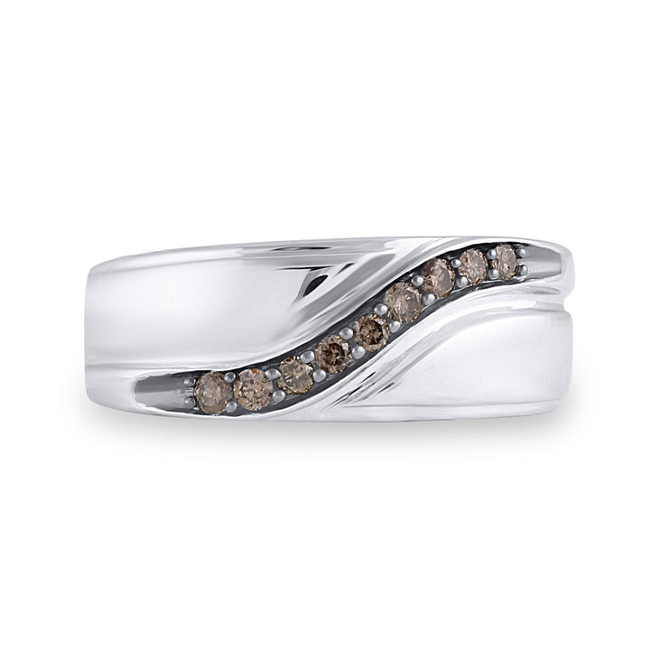 Sterling Silver Mens Round Brown Diamond Wedding Band Ring 1/4 Cttw 10 Daisy Joyeria