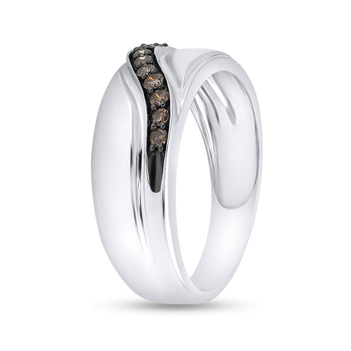Sterling Silver Mens Round Brown Diamond Wedding Band Ring 1/4 Cttw 10 Daisy Joyeria
