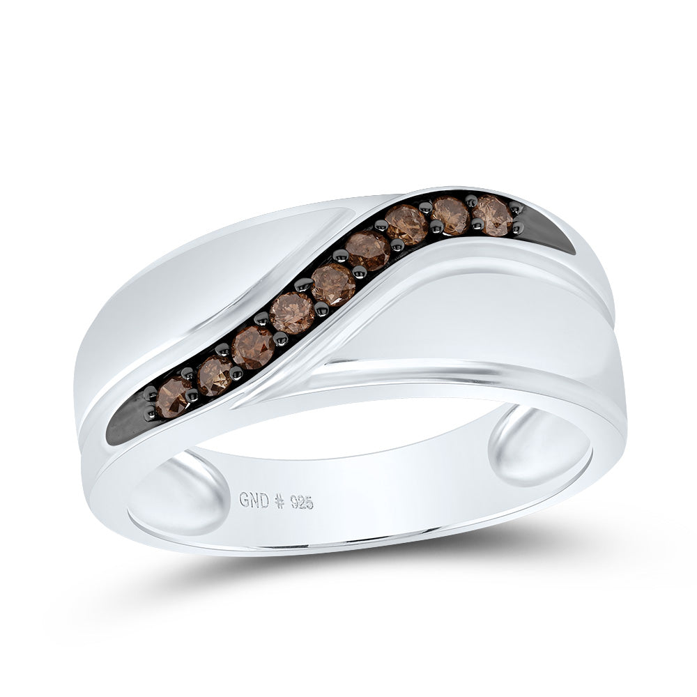 Sterling Silver Mens Round Brown Diamond Wedding Band Ring 1/4 Cttw 10 Daisy Joyeria
