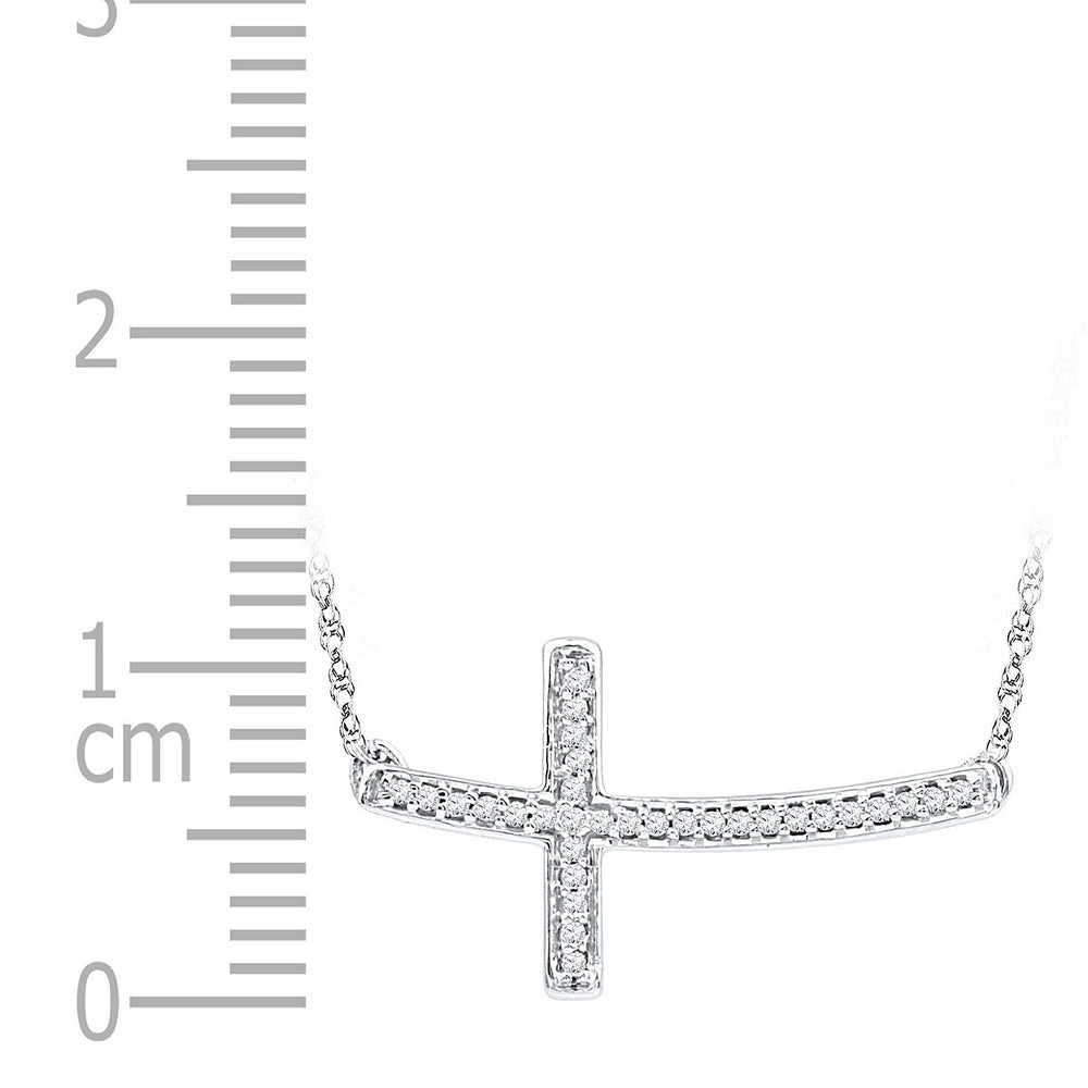 Sterling Silver Womens Round Diamond Horizontal Sideways Cross Necklace 1/10 Cttw Daisy Joyeria