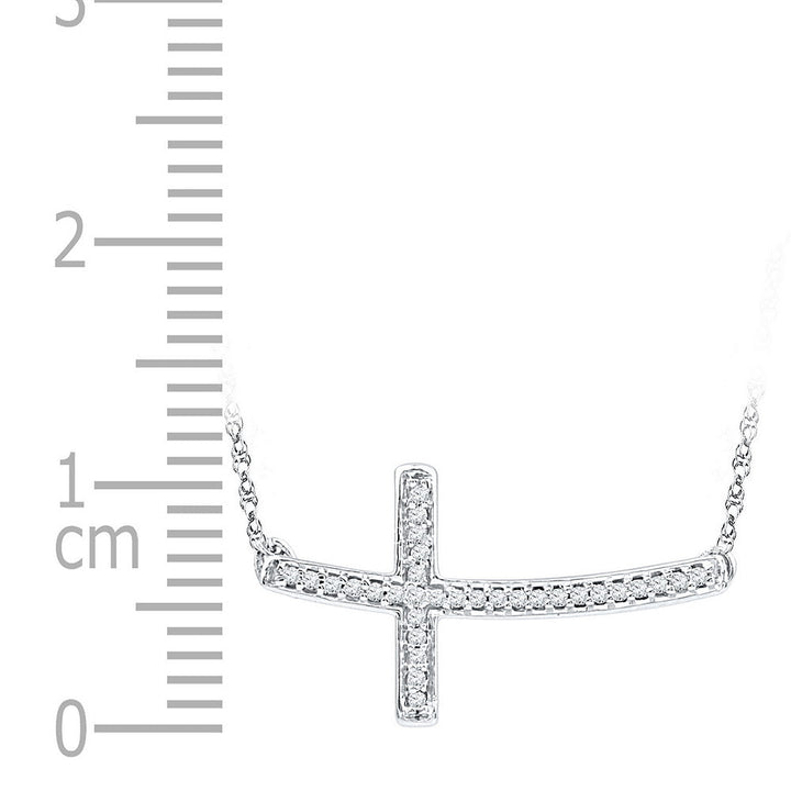 Sterling Silver Womens Round Diamond Horizontal Sideways Cross Necklace 1/10 Cttw Daisy Joyeria