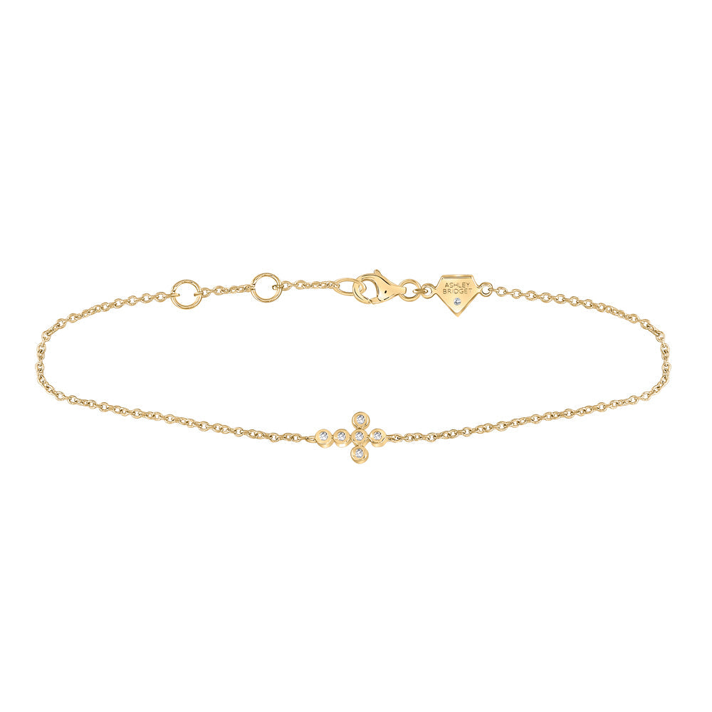 Yellow-tone Sterling Silver Womens Round Diamond Petite Cross Faith Bracelet 1/20 Cttw Daisy Joyeria