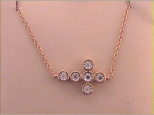 Rose-tone Sterling Silver Womens Round Diamond Petite Cross Faith Bracelet 1/20 Cttw Daisy Joyeria
