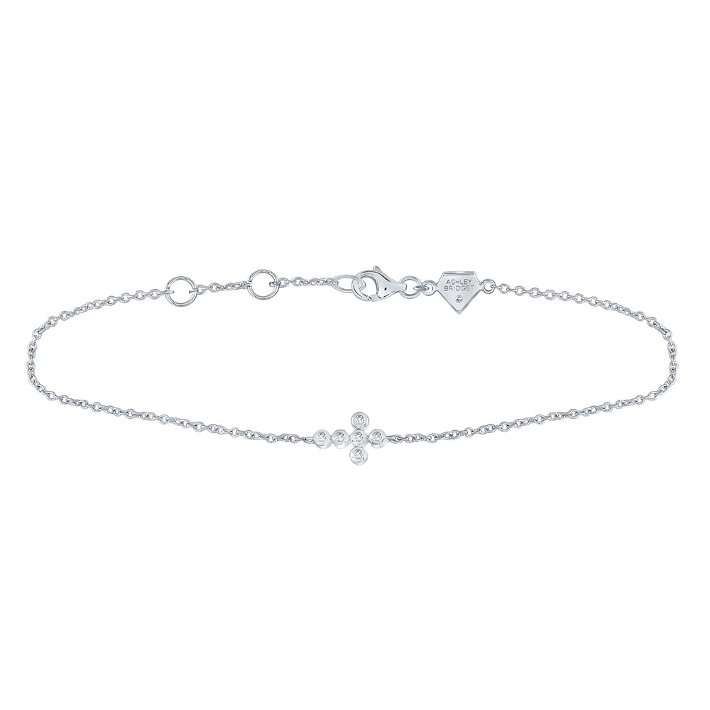 Sterling Silver Womens Round Diamond Faith Cross Bracelet 1/20 Cttw Daisy Joyeria