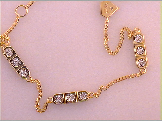 Yellow-tone Sterling Silver Womens Round Diamond Rectangle Fashion Bracelet 1/10 Cttw Daisy Joyeria