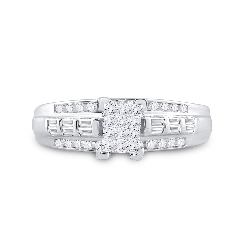 Sterling Silver Womens Princess Diamond Cluster Bridal Wedding Engagement Ring 1/2 Cttw 7 Daisy Joyeria