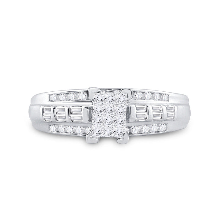 Sterling Silver Womens Princess Diamond Cluster Bridal Wedding Engagement Ring 1/2 Cttw 7 Daisy Joyeria
