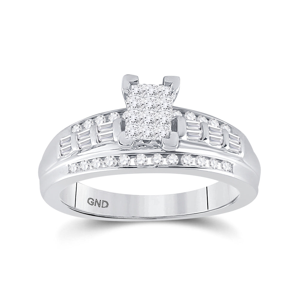 Sterling Silver Womens Princess Diamond Cluster Bridal Wedding Engagement Ring 1/2 Cttw 7 Daisy Joyeria