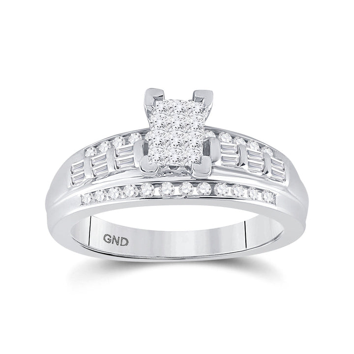 Sterling Silver Womens Princess Diamond Cluster Bridal Wedding Engagement Ring 1/2 Cttw 7 Daisy Joyeria