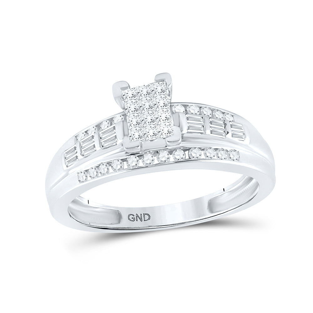 Sterling Silver Womens Princess Diamond Cluster Bridal Wedding Engagement Ring 1/2 Cttw - Size 9 9 Daisy Joyeria