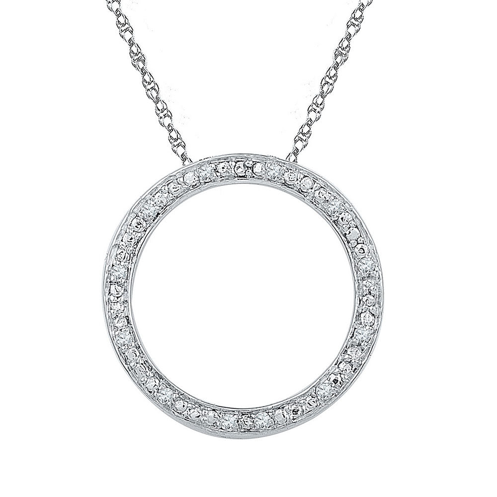 Sterling Silver Womens Round Diamond Circle Outline Pendant 1/20 Cttw Daisy Joyeria