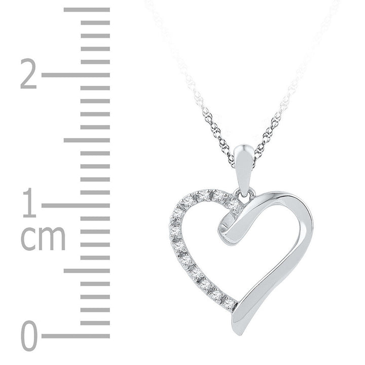 Sterling Silver Womens Round Diamond Simple Heart Outline Pendant 1/20 Cttw Daisy Joyeria