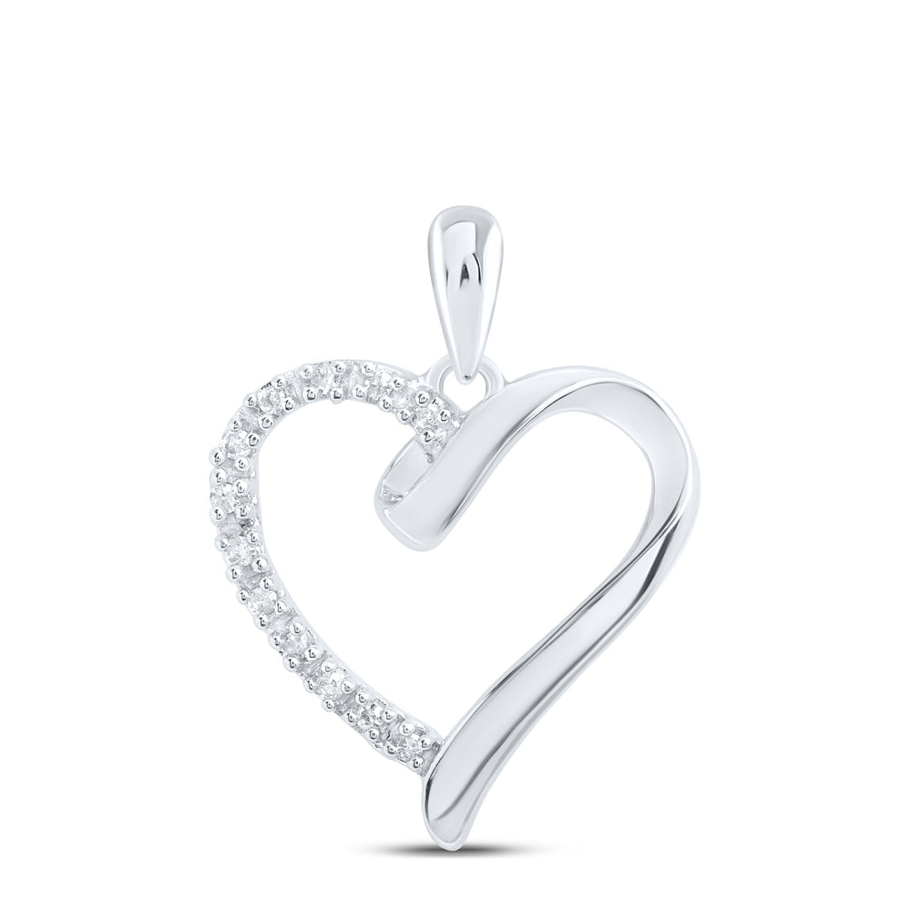 Sterling Silver Womens Round Diamond Simple Heart Outline Pendant 1/20 Cttw Daisy Joyeria