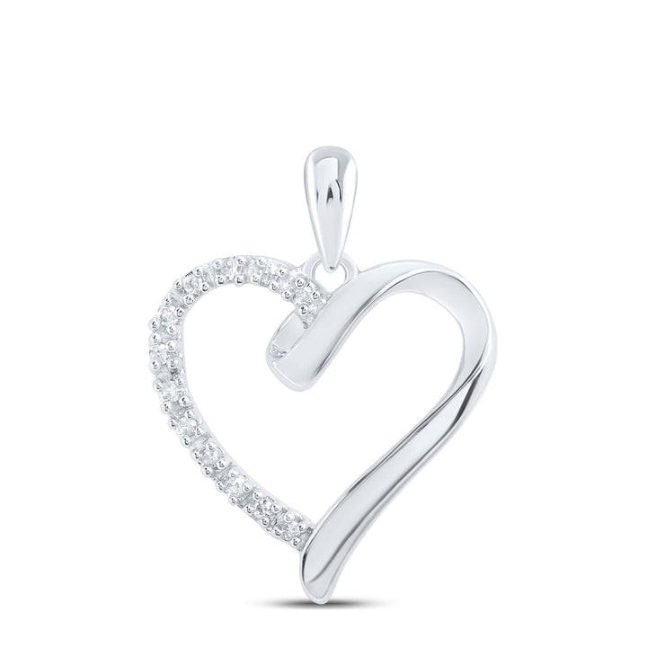 Sterling Silver Womens Round Diamond Simple Heart Outline Pendant 1/20 Cttw Daisy Joyeria