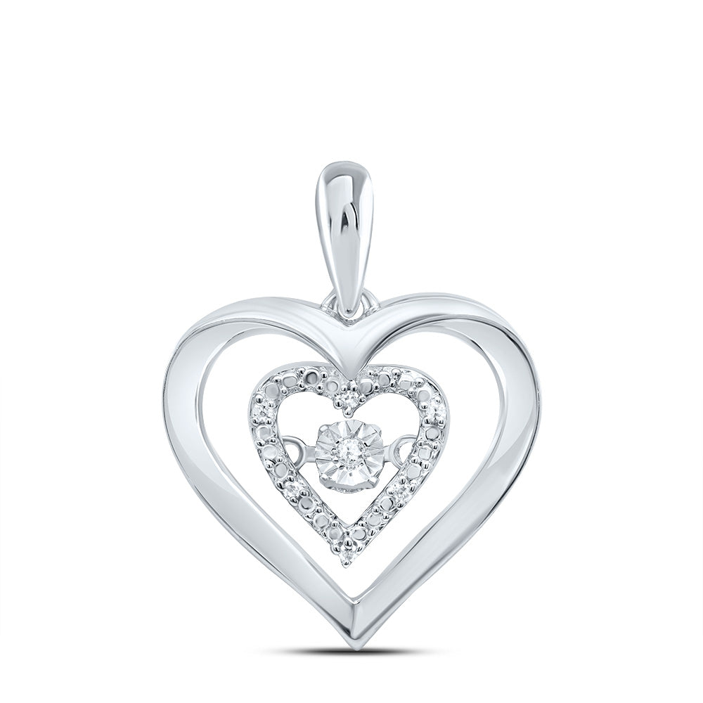 Sterling Silver Womens Round Diamond Moving Heart Pendant .03 Cttw Daisy Joyeria