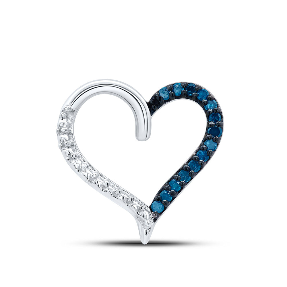 Sterling Silver Womens Round Blue Color Enhanced Diamond Heart Outline Pendant 1/10 Cttw Daisy Joyeria