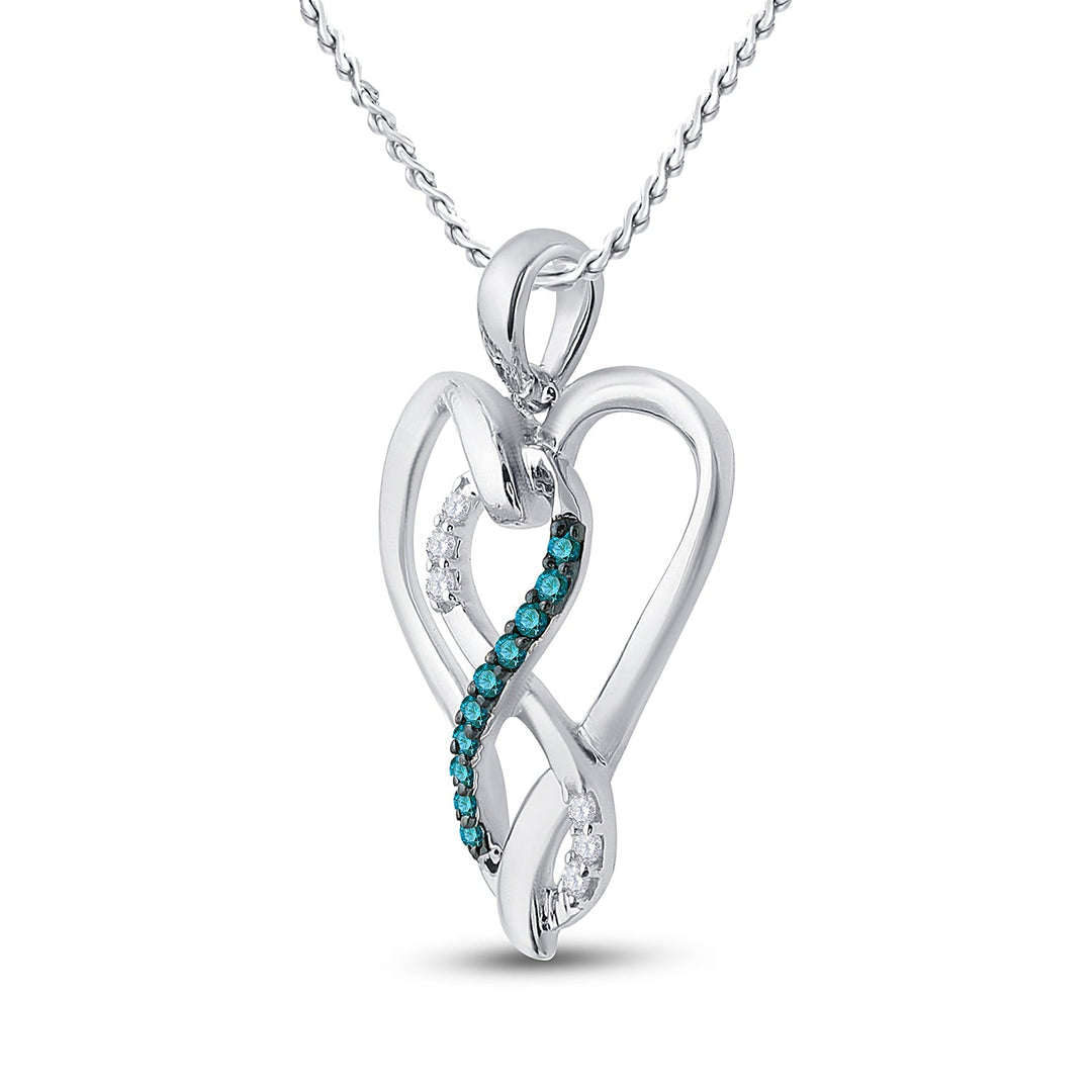 Sterling Silver Womens Round Blue Color Enhanced Diamond Heart Infinity Pendant 1/10 Cttw Daisy Joyeria