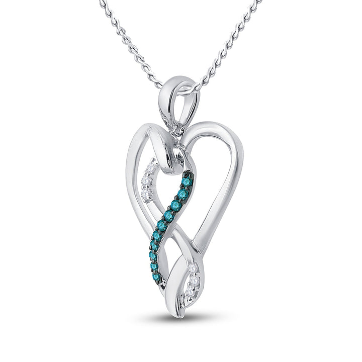 Sterling Silver Womens Round Blue Color Enhanced Diamond Heart Infinity Pendant 1/10 Cttw Daisy Joyeria