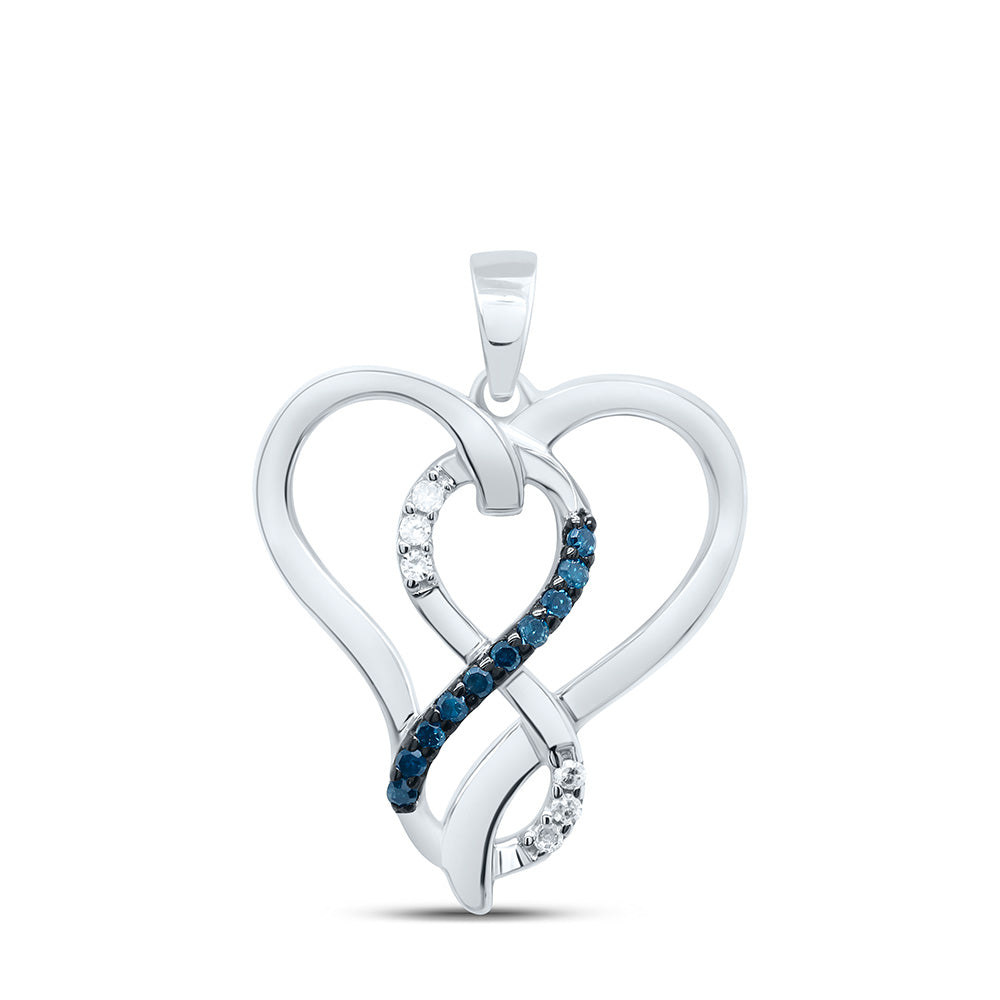 Sterling Silver Womens Round Blue Color Enhanced Diamond Heart Infinity Pendant 1/10 Cttw Daisy Joyeria