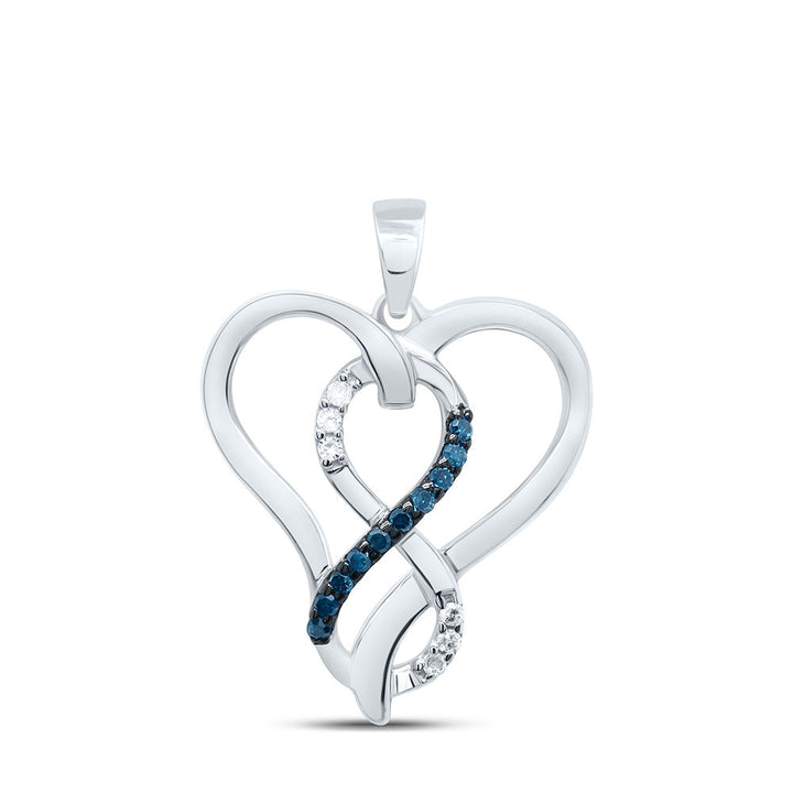 Sterling Silver Womens Round Blue Color Enhanced Diamond Heart Infinity Pendant 1/10 Cttw Daisy Joyeria