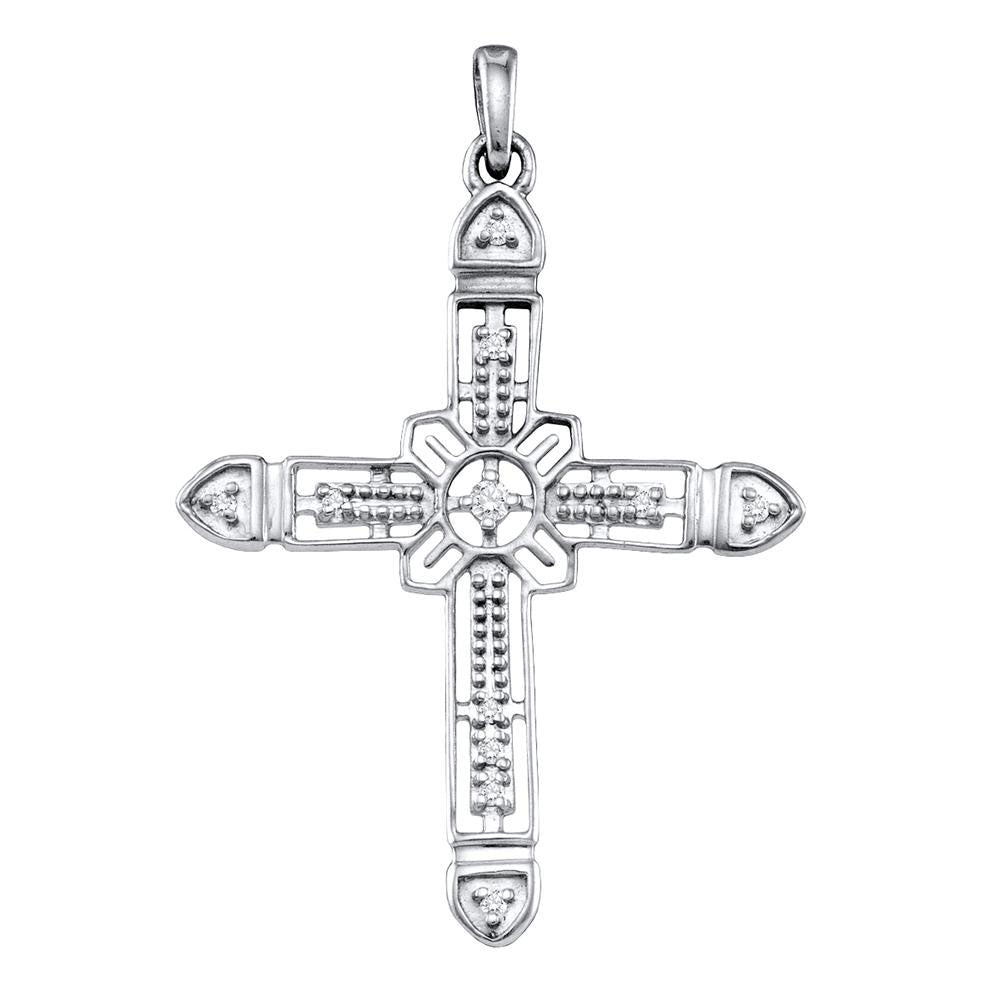 Sterling Silver Womens Round Diamond Roman Cross Religious Pendant 1/12 Cttw Daisy Joyeria