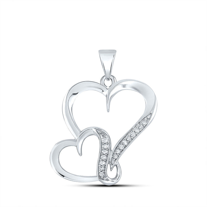 Sterling Silver Womens Round Diamond Double Heart Pendant 1/10 Cttw Daisy Joyeria