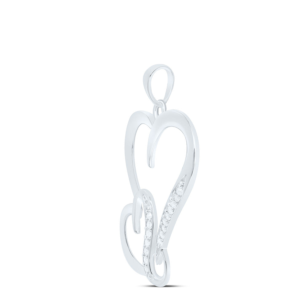 Sterling Silver Womens Round Diamond Double Heart Pendant 1/10 Cttw Daisy Joyeria