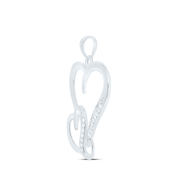 Sterling Silver Womens Round Diamond Double Heart Pendant 1/10 Cttw Daisy Joyeria