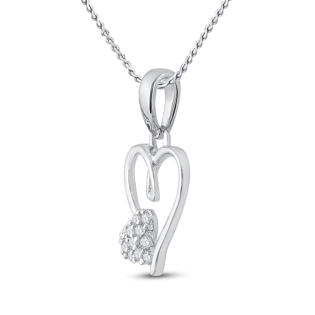Sterling Silver Womens Round Diamond Heart Pendant 1/20 Cttw Daisy Joyeria