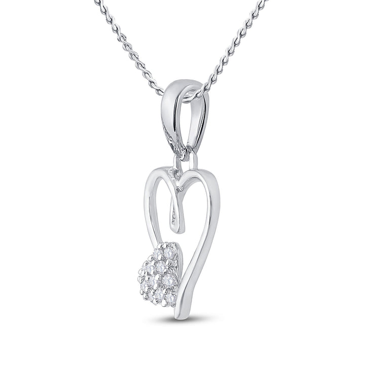 Sterling Silver Womens Round Diamond Heart Pendant 1/20 Cttw Daisy Joyeria