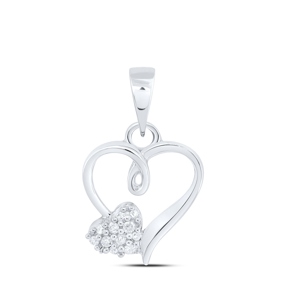 Sterling Silver Womens Round Diamond Heart Pendant 1/20 Cttw Daisy Joyeria
