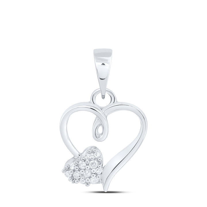 Sterling Silver Womens Round Diamond Heart Pendant 1/20 Cttw Daisy Joyeria