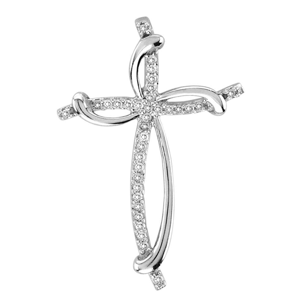 Sterling Silver Womens Round Diamond Cross Pendant 1/10 Cttw Daisy Joyeria