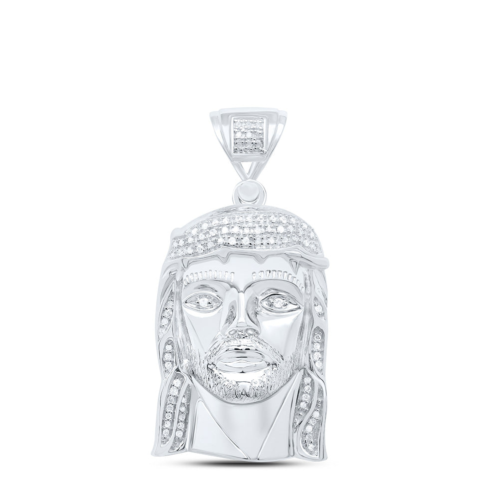Sterling Silver Mens Round Diamond Jesus Face Christ Charm Pendant 1/4 Cttw Daisy Joyeria