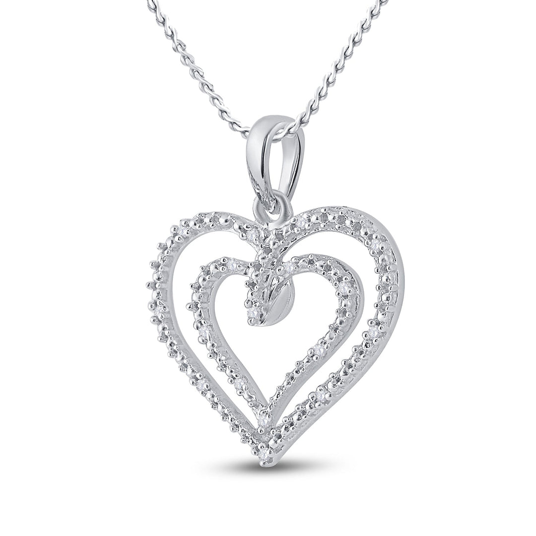 Sterling Silver Womens Round Diamond Heart Pendant 1/20 Cttw Daisy Joyeria