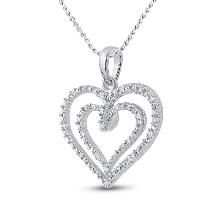 Sterling Silver Womens Round Diamond Heart Pendant 1/20 Cttw Daisy Joyeria
