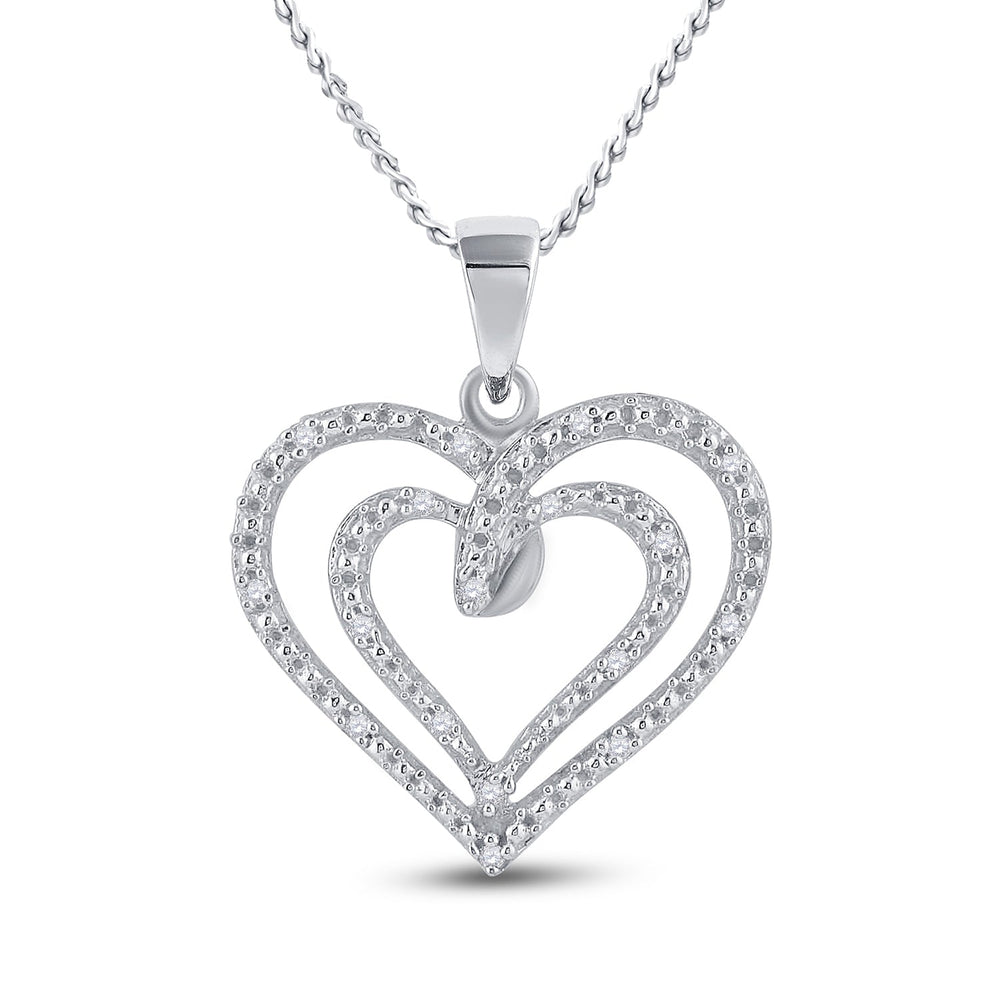 Sterling Silver Womens Round Diamond Heart Pendant 1/20 Cttw Daisy Joyeria