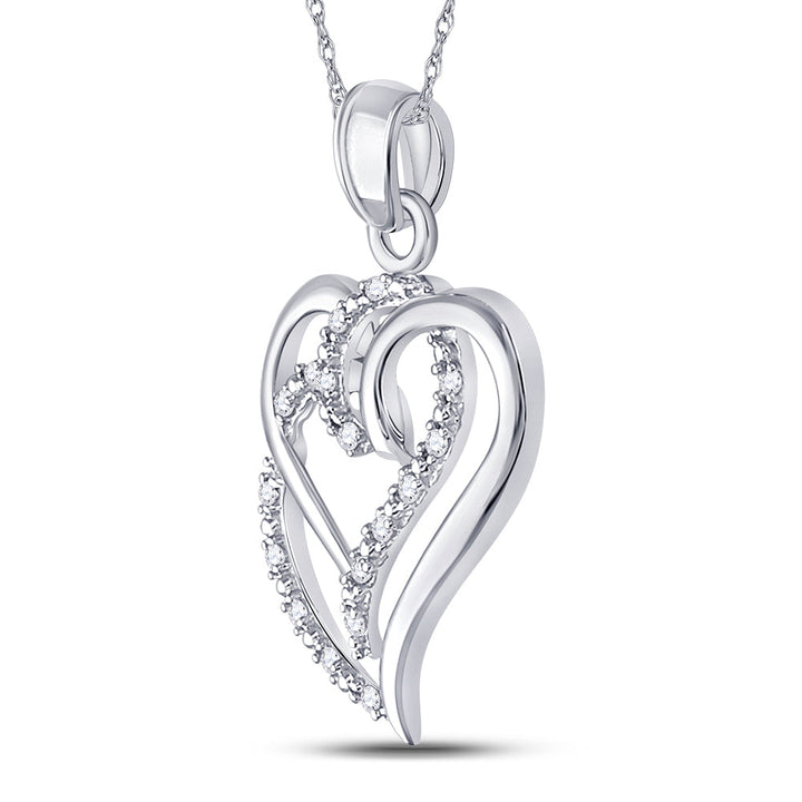 Sterling Silver Womens Round Diamond Entwined Double Heart Pendant 1/5 Cttw Daisy Joyeria
