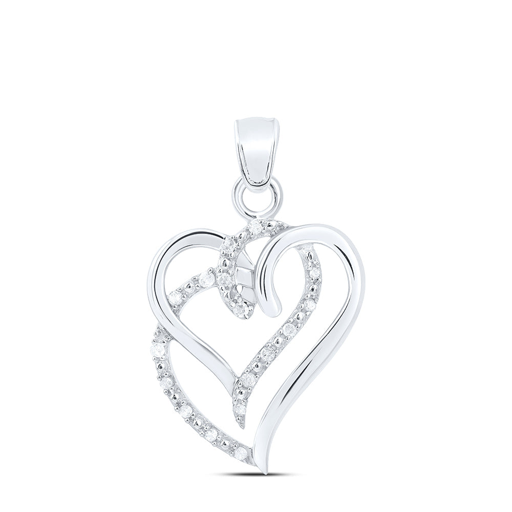 Sterling Silver Womens Round Diamond Entwined Double Heart Pendant 1/5 Cttw Daisy Joyeria